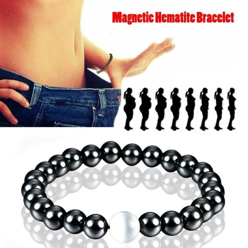 Simple Weight Loss Round Black Stone Magnetic Therapy Bracelet Health Care Hematite Stretch For Men Women | Украшения и