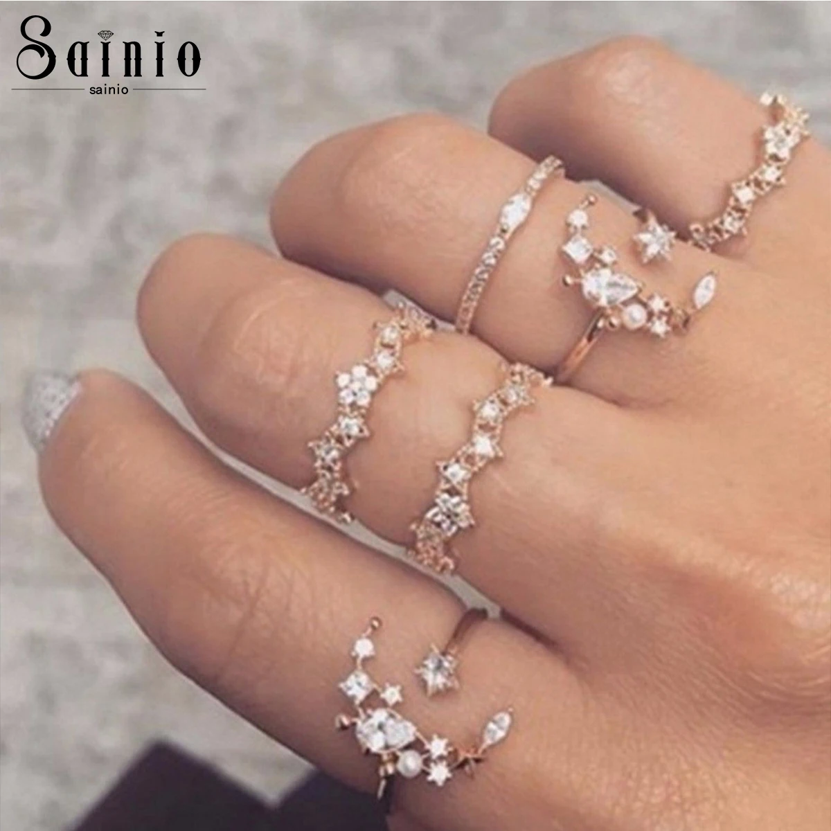 Sainio 5pcs/set Crystal Flower Rings Boho Moon Star Midi Finger Ring Bohemian Jewelry Vintage CZ Wedding Bride Knuckle Rings
Sainio 5pcs/set Crystal Flower Rings Boho Moon Star Midi Finger Ring Bohemian Jewelry Vintage CZ Wedding Bride Knuckle Rings