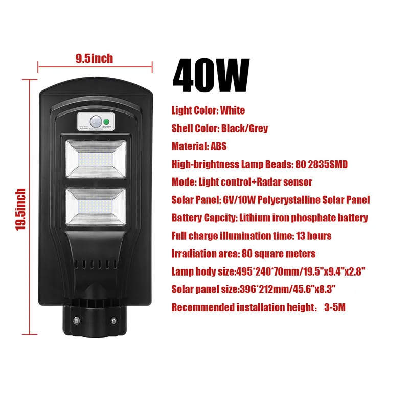 New 40W LED Wall Lamp Street Lights Light Control+Radar Sensor Solar Sensor Light Waterproof for Outdoor Plaza Garden Yard
New 40W LED Wall Lamp Street Lights Light Control+Radar Sensor Solar Sensor Light Waterproof for Outdoor Plaza Garden Yard