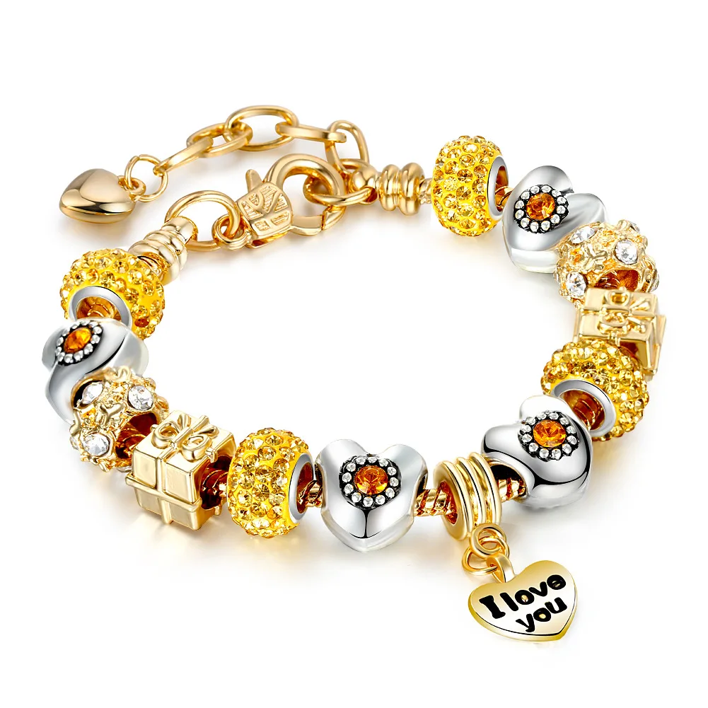 Gold Color Love heart Charm pandora Bracelets & Bangles For Women Crystal Beads Bracelet Femme Trendy Jewelry
Gold Color Love heart Charm pandora Bracelets & Bangles For Women Crystal Beads Bracelet Femme Trendy Jewelry