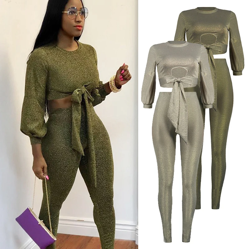 Two Piece Set Women Cropped Top Pants Glitter Cut Out Bandage Elastic High Waist Sexy Party Wear female outfits Ladies Pantsuit
Two Piece Set Women Cropped Top Pants Glitter Cut Out Bandage Elastic High Waist Sexy Party Wear female outfits Ladies Pantsuit