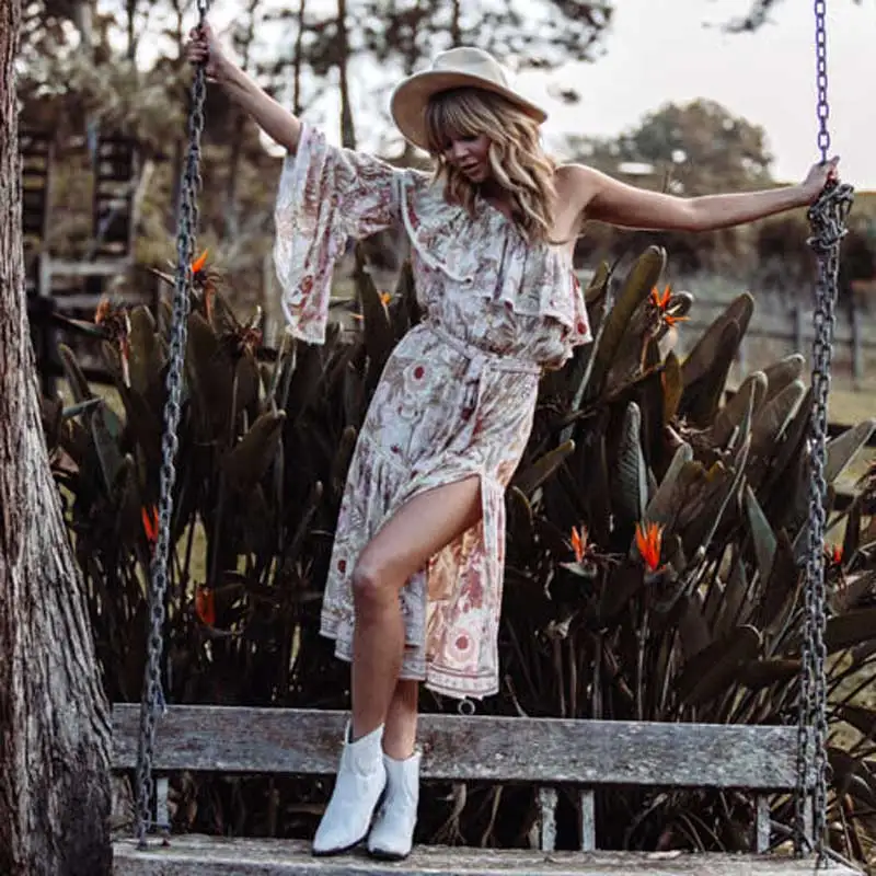 BOHO INSPIRED summer dresses floral print flare sleeve One Shoulder Dress bohemian women dress slit side ruffles hem beach dress
BOHO INSPIRED summer dresses floral print flare sleeve One Shoulder Dress bohemian women dress slit side ruffles hem beach dress
