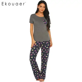 Ekouaer Women Pajamas Set Nightwear Causal Soft Front Pocket O-Neck Short Sleeve Tops And Long Sleepwear Pajama Set Home Clothes
Ekouaer Women Pajamas Set Nightwear Causal Soft Front Pocket O-Neck Short Sleeve Tops And Long Sleepwear Pajama Set Home Clothes