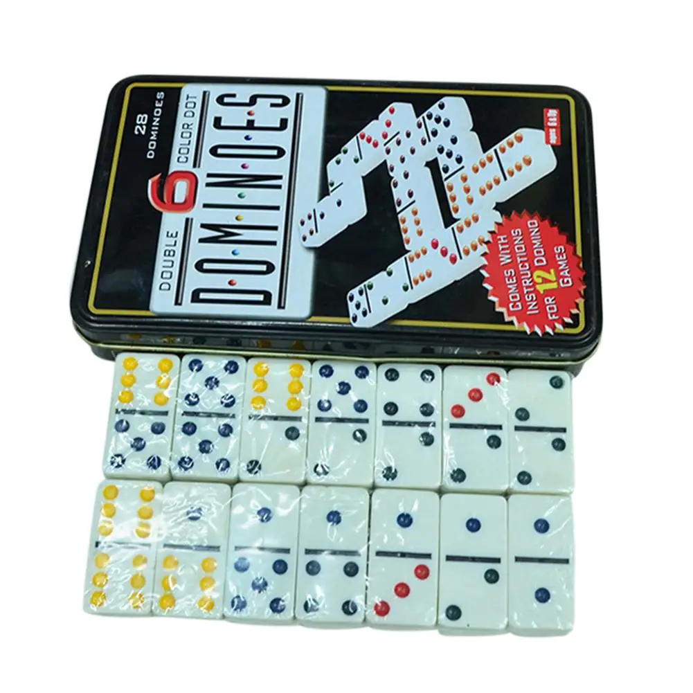 

White Colored Dots Dominoes Set Simple Iron Boxed Fun Domino Table Toys Leisure Game Card For Family Travel