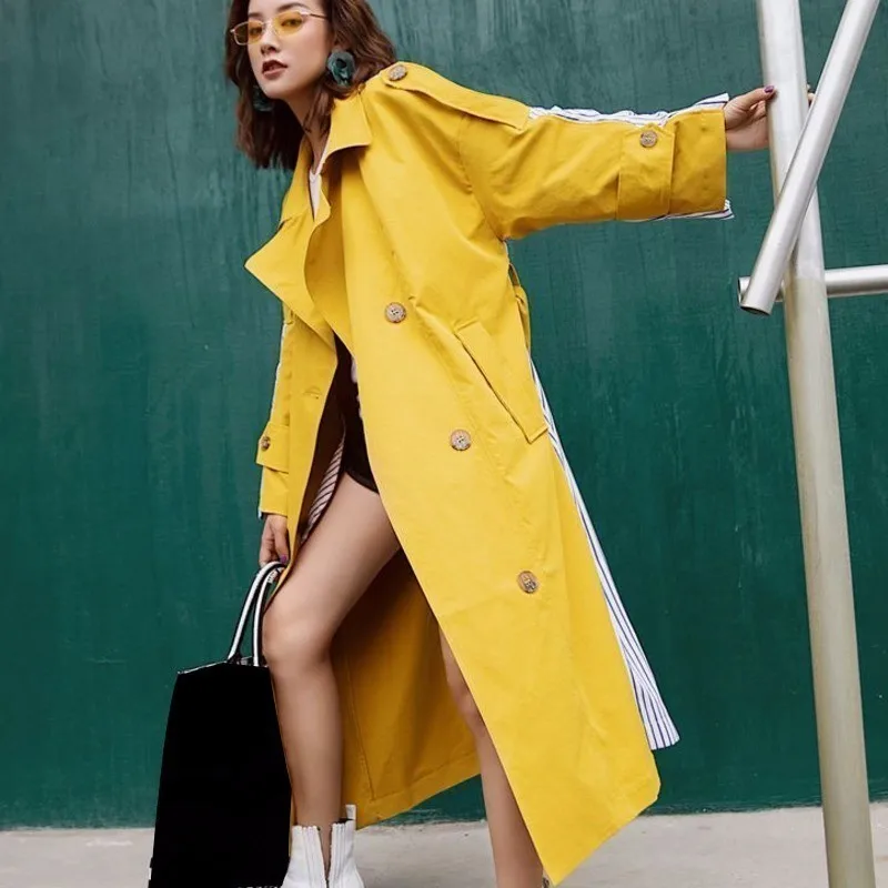 DEAT 2020 New Fashion Stripe Patchwork Sashes Windbreaker Long Section Turn-down Collar Personality Clothes Coat BD226
DEAT 2020 New Fashion Stripe Patchwork Sashes Windbreaker Long Section Turn-down Collar Personality Clothes Coat BD226