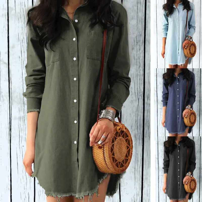 NEW Women Girls Fashion Summer Casual Long Sleeve Denim Tassel Long Shirt Ladies Tops Blouse Button Solid Daily Clothes
NEW Women Girls Fashion Summer Casual Long Sleeve Denim Tassel Long Shirt Ladies Tops Blouse Button Solid Daily Clothes