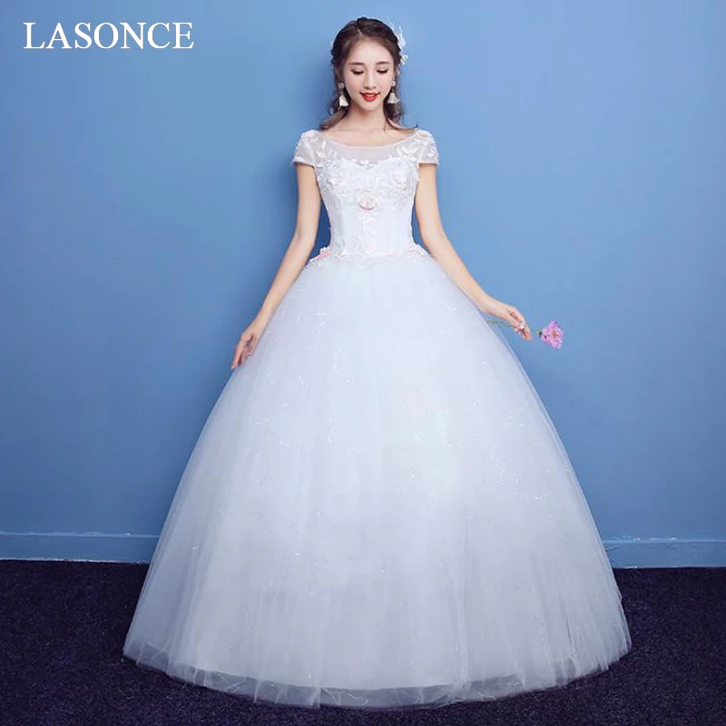 LASONCE Pink Lace Appliques Ball Gown Wedding Dresses Illusion O Neck Short Cap Sleeve Sequined Backless Bridal Gowns
LASONCE Pink Lace Appliques Ball Gown Wedding Dresses Illusion O Neck Short Cap Sleeve Sequined Backless Bridal Gowns
