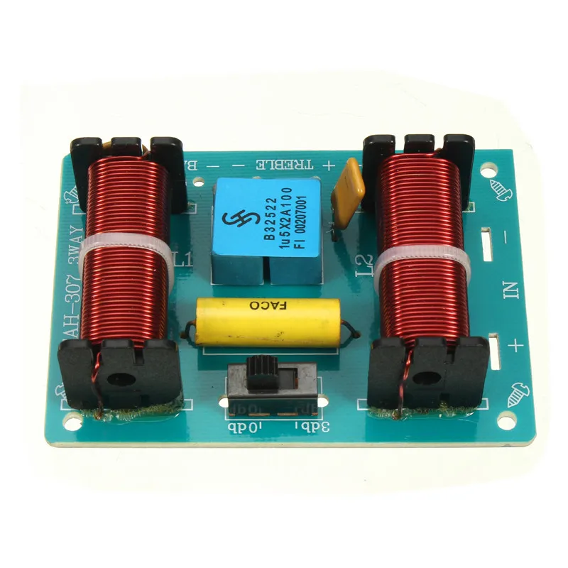 Weah-307 100W Home Speaker 3 Way Frequency Divider Module Treble Dual Bass Speaker Audio Divider for Under 10 Inch Loudspeaker
Weah-307 100W Home Speaker 3 Way Frequency Divider Module Treble Dual Bass Speaker Audio Divider for Under 10 Inch Loudspeaker