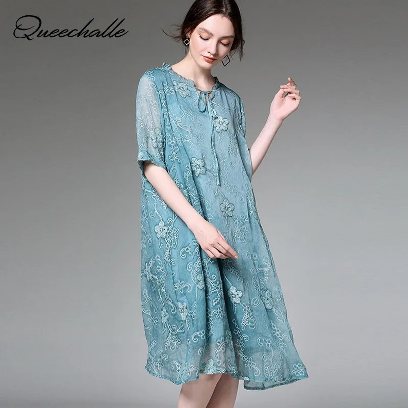 Pink Blue Chiffon Dress Summer Plus Size Dress Women Ruffles Ties V neck Loose Elegant Dress A-line Floral Embroidery Midi Dress
Pink Blue Chiffon Dress Summer Plus Size Dress Women Ruffles Ties V neck Loose Elegant Dress A-line Floral Embroidery Midi Dress