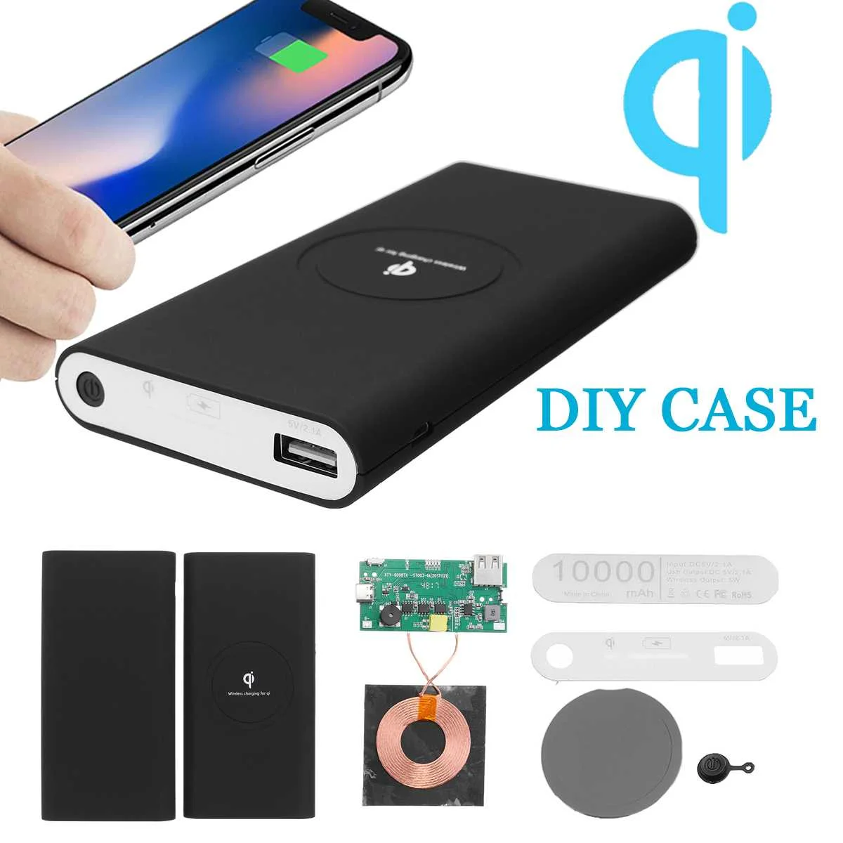 Portable 10000mAh QI Power Bank DIY Case Kit Only Wireless Charging Dock Case USB Type-C Built in Coil External Battery Pack
Portable 10000mAh QI Power Bank DIY Case Kit Only Wireless Charging Dock Case USB Type-C Built in Coil External Battery Pack