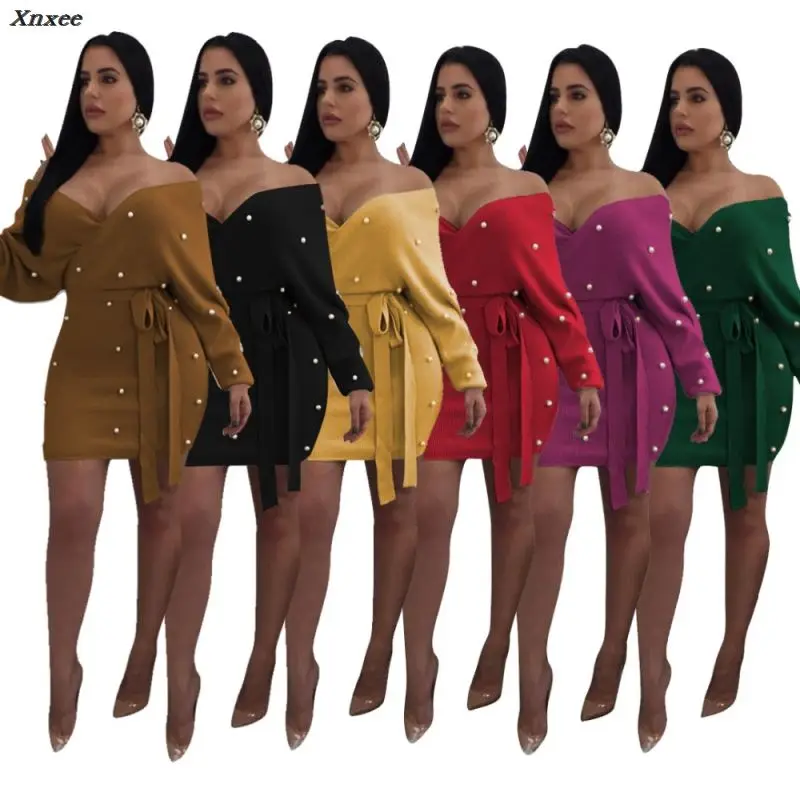 Pearls Wrap V Neck Off Shoulder Bodycon Dress Women Sexy Long Sleeve Bodycon Mini Night Club Party Dresses Outfits XXL
Pearls Wrap V Neck Off Shoulder Bodycon Dress Women Sexy Long Sleeve Bodycon Mini Night Club Party Dresses Outfits XXL