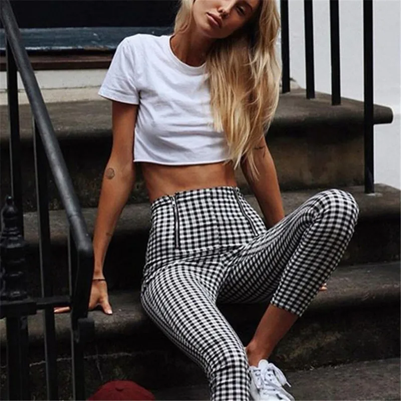 Plaid Zipper High Waist Casual women trousers Skinny female 2018 spring streetwear Casual Pants
Plaid Zipper High Waist Casual women trousers Skinny female 2018 spring streetwear Casual Pants