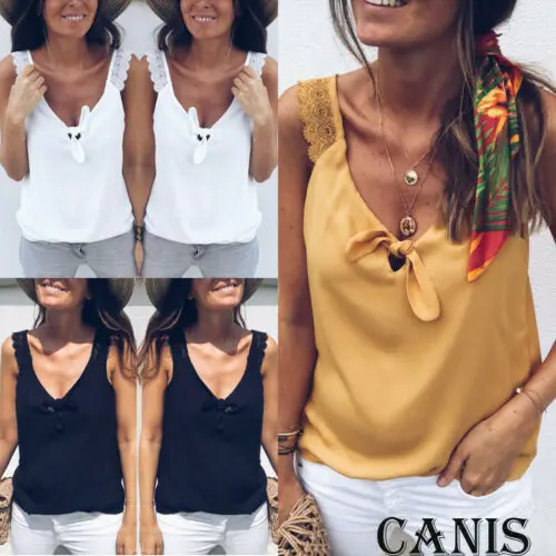 2019 Summer Womens Lace Loose Black Brief Solid White Sweet Casual Tops Blouse Sleeveless V Neck Bow Knot Ladies T-Shirt Vest
2019 Summer Womens Lace Loose Black Brief Solid White Sweet Casual Tops Blouse Sleeveless V Neck Bow Knot Ladies T-Shirt Vest