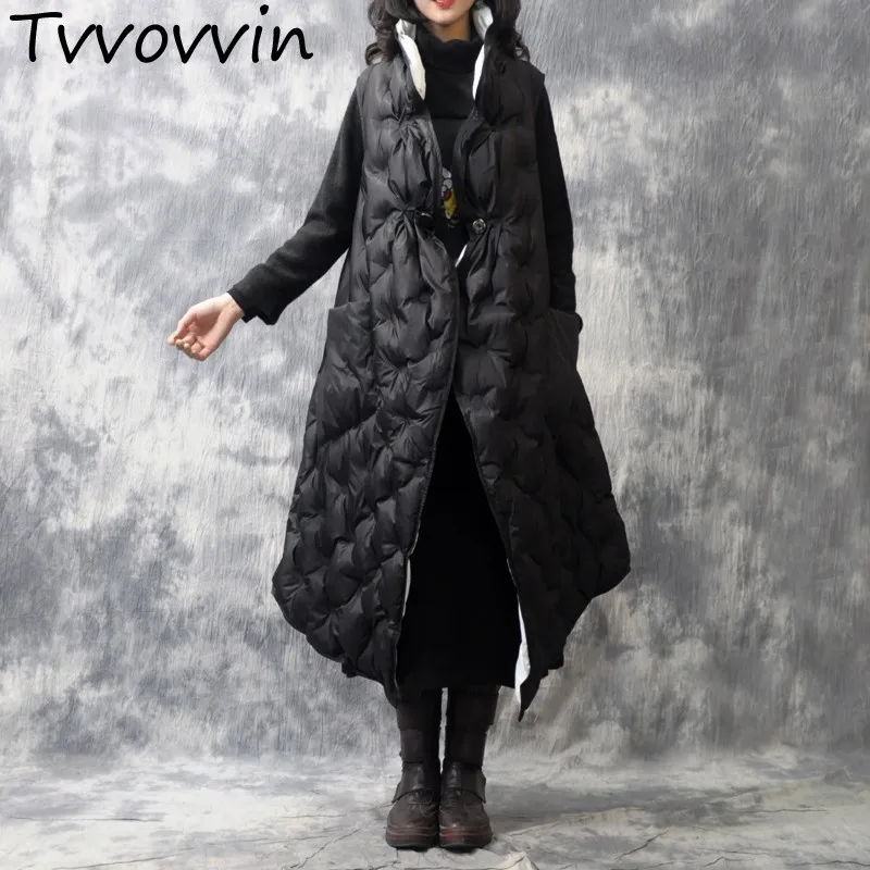 TVVOVVIN autumn Winter Woman Black Sleeveless Stand Collar Single Button Diamond Grain Pockets Warm Long Thick A-line Vest L016
TVVOVVIN autumn Winter Woman Black Sleeveless Stand Collar Single Button Diamond Grain Pockets Warm Long Thick A-line Vest L016