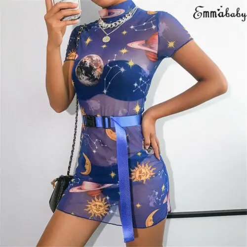 Sexy Womens Short Sleeve Mesh See Throught Bodycon Evening Party Club Mini Dress Ladies Printing Moon Galaxy Dresses
Sexy Womens Short Sleeve Mesh See Throught Bodycon Evening Party Club Mini Dress Ladies Printing Moon Galaxy Dresses