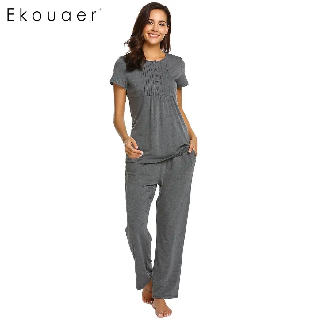 Ekouaer Two Piece Set Women Sleepwear Rayon Pajamas Casual O Neck Short Sleeve Breastfeeding Suit Spring Summer Nightwear
Ekouaer Two Piece Set Women Sleepwear Rayon Pajamas Casual O Neck Short Sleeve Breastfeeding Suit Spring Summer Nightwear