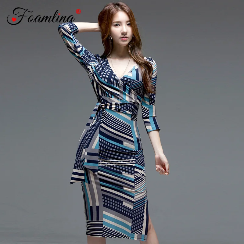 Foamlina Sexy Geometic Print Bodycon Dress Women Casual Work Party Pencil Dress V Neck 3/4 Sleeve Sashes Spring Autumn Dress
Foamlina Sexy Geometic Print Bodycon Dress Women Casual Work Party Pencil Dress V Neck 3/4 Sleeve Sashes Spring Autumn Dress