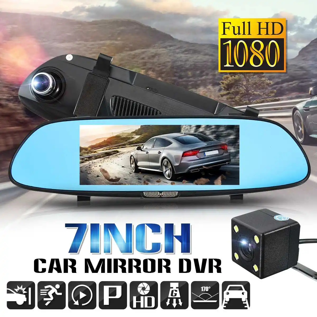 7 inch HD 1080P Dual Lens 14 Million Pixel Car DVR Vehicle Rearview Mirror Camera Recorder Dash Cam
7 inch HD 1080P Dual Lens 14 Million Pixel Car DVR Vehicle Rearview Mirror Camera Recorder Dash Cam