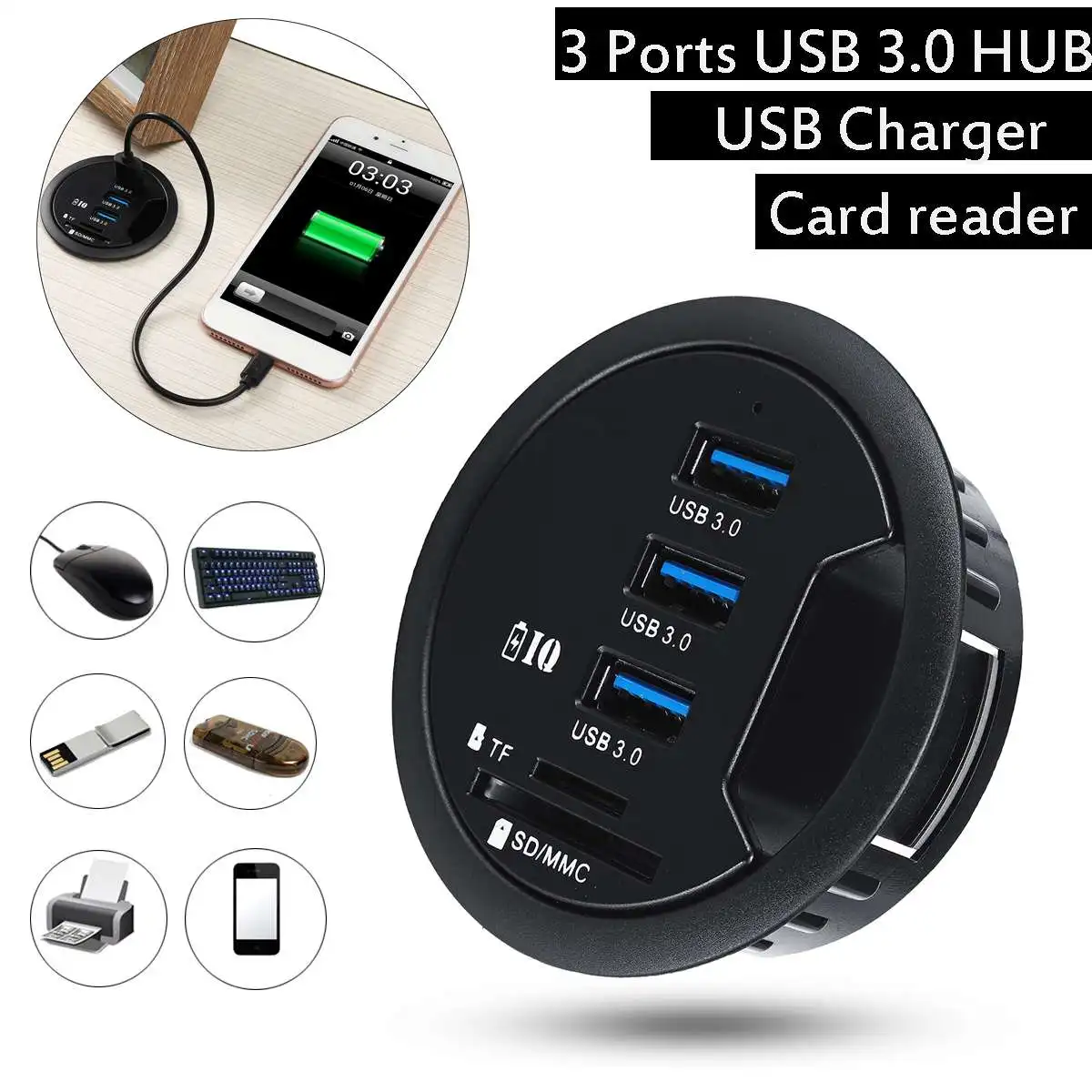 USB 3.0 HUB Adapter In Desk 3-Port Charging Charger with SD Card Reader PC Accessories Mount for Tablet/Smart Phones USB Hubs
USB 3.0 HUB Adapter In Desk 3-Port Charging Charger with SD Card Reader PC Accessories Mount for Tablet/Smart Phones USB Hubs