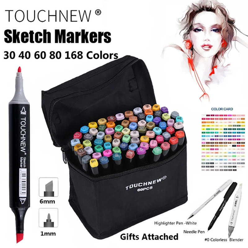 

TOUCHNEW Marker 30/40/60/80 Colo Artist Painting Manga Marker Set Best For Manga Dual Headed Sketch Alcohol Based Brush Marker