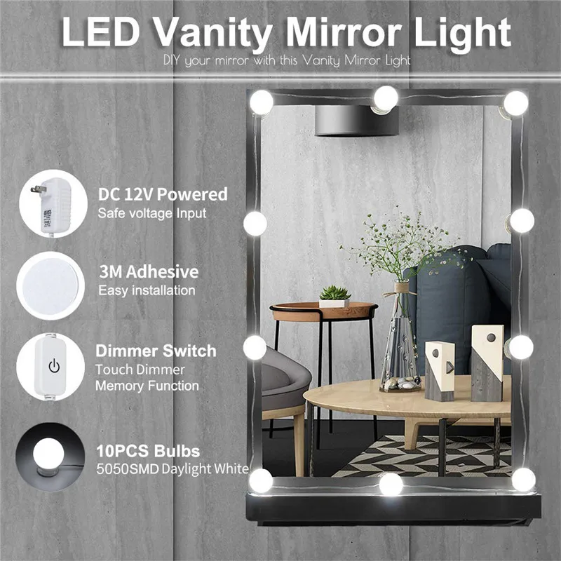 Makeup Mirror Vanity LED Light Bulbs Kit 10 led Bulbs Cosmetic Make up Mirrors Bulb Adjustable Brightness Beauty Mirror
Makeup Mirror Vanity LED Light Bulbs Kit 10 led Bulbs Cosmetic Make up Mirrors Bulb Adjustable Brightness Beauty Mirror
