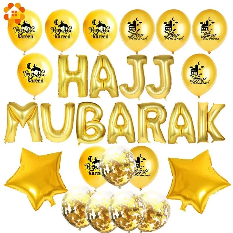 1Set Eid Al-Fitr Balloons HAJJ MUBARAK Alphabet Ballon Eid Mubarak Gold Black Star/ Heart Foil Globos Ramadan Party Decorations
1Set Eid Al-Fitr Balloons HAJJ MUBARAK Alphabet Ballon Eid Mubarak Gold Black Star/ Heart Foil Globos Ramadan Party Decorations