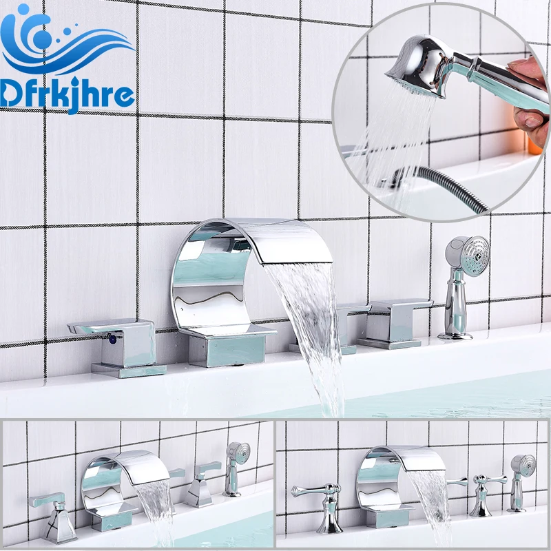 5 Pcs Basin Faucet Deck Mounted Chrome Washbasin bathroom Cold And Hot Water
