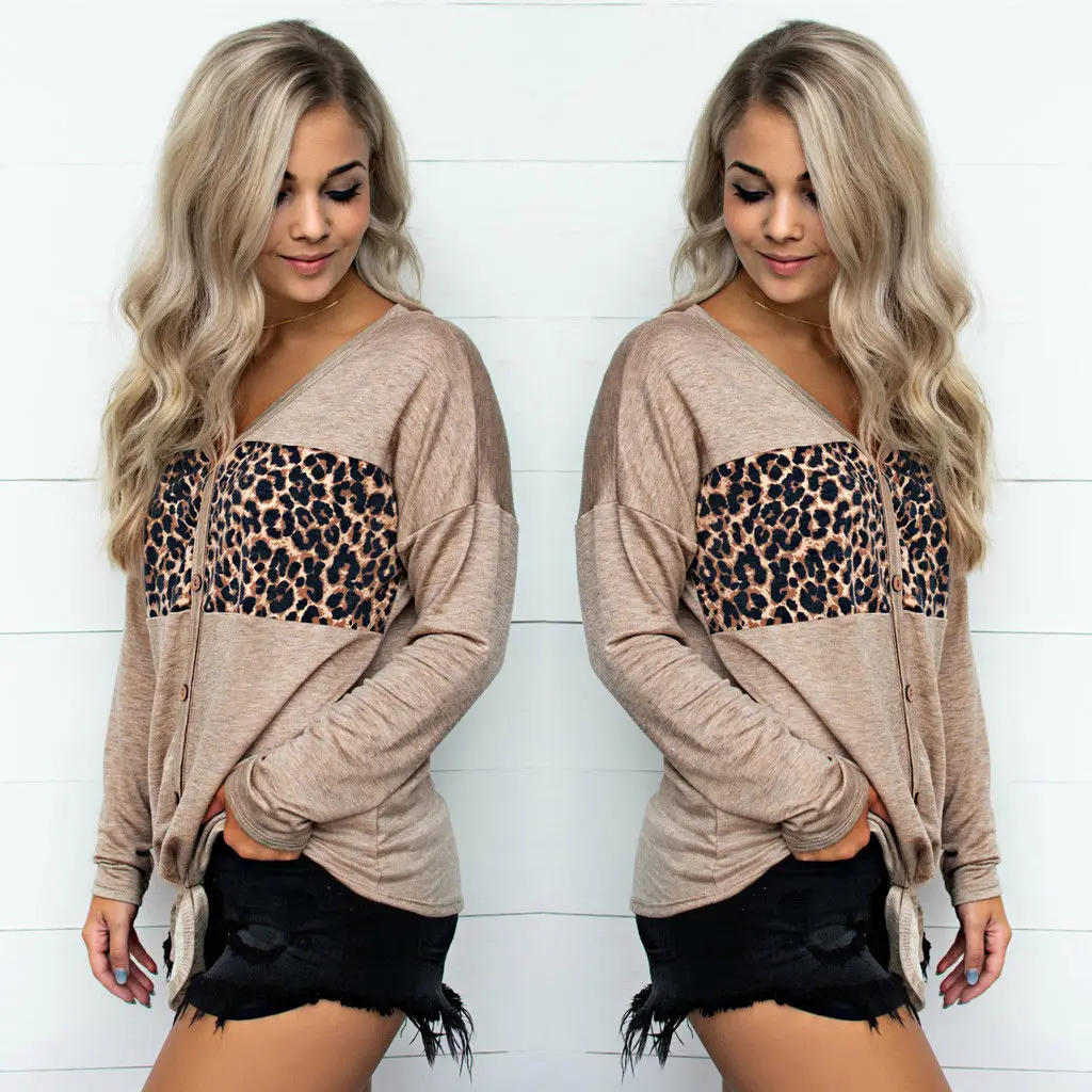 2018 New Fashion Women V Neck Ladies Leopard Print Long Sleeve Loose Cotton Shirt Tops Blouse Clothes
2018 New Fashion Women V Neck Ladies Leopard Print Long Sleeve Loose Cotton Shirt Tops Blouse Clothes