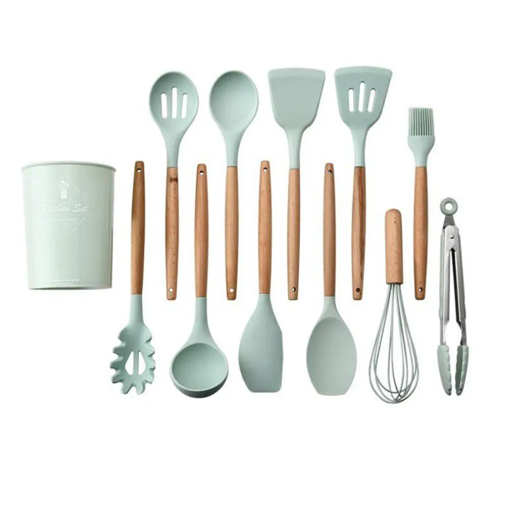11Pcs/Set Light Green Color Silicone Kitchenware Set with Wooden Handle 12.5x12.5x33.5cm
11Pcs/Set Light Green Color Silicone Kitchenware Set with Wooden Handle 12.5x12.5x33.5cm