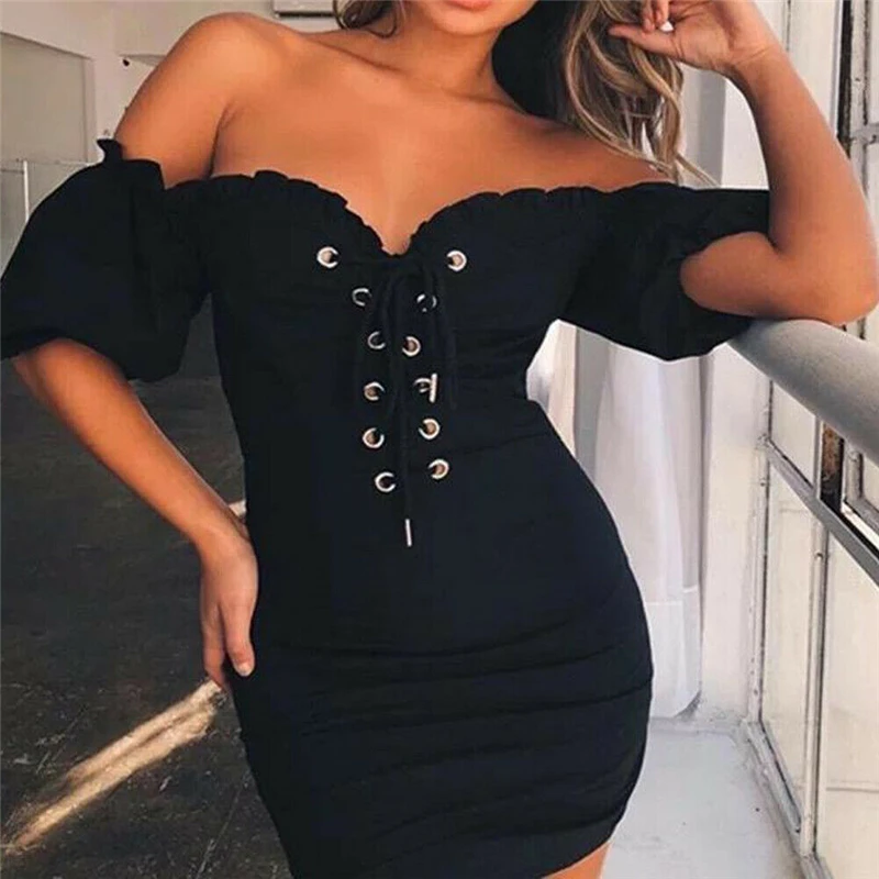 Women Summer Dress Sexy Off Shoulder Sundress Boho Half Sleeve Dress Ladies Party Dresses Solid Color Ladies Bodycon Dresses
Women Summer Dress Sexy Off Shoulder Sundress Boho Half Sleeve Dress Ladies Party Dresses Solid Color Ladies Bodycon Dresses