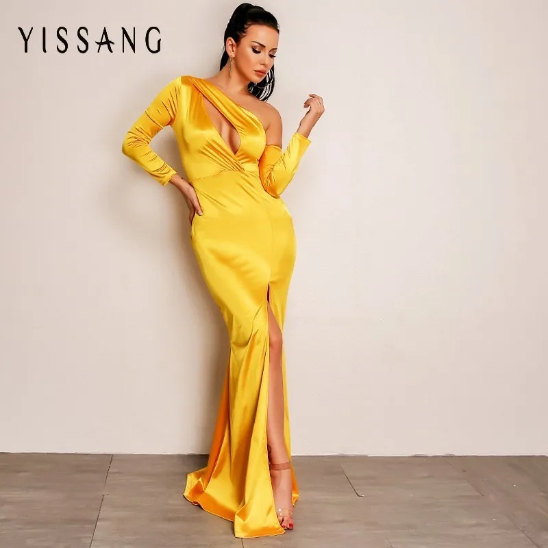 Yissang Women Satin Sexy Dress Autumn Floor Length Maxi Dress Deep V Neck Split Front Long Sleeve Party Dresses Yellow Vestidos
Yissang Women Satin Sexy Dress Autumn Floor Length Maxi Dress Deep V Neck Split Front Long Sleeve Party Dresses Yellow Vestidos