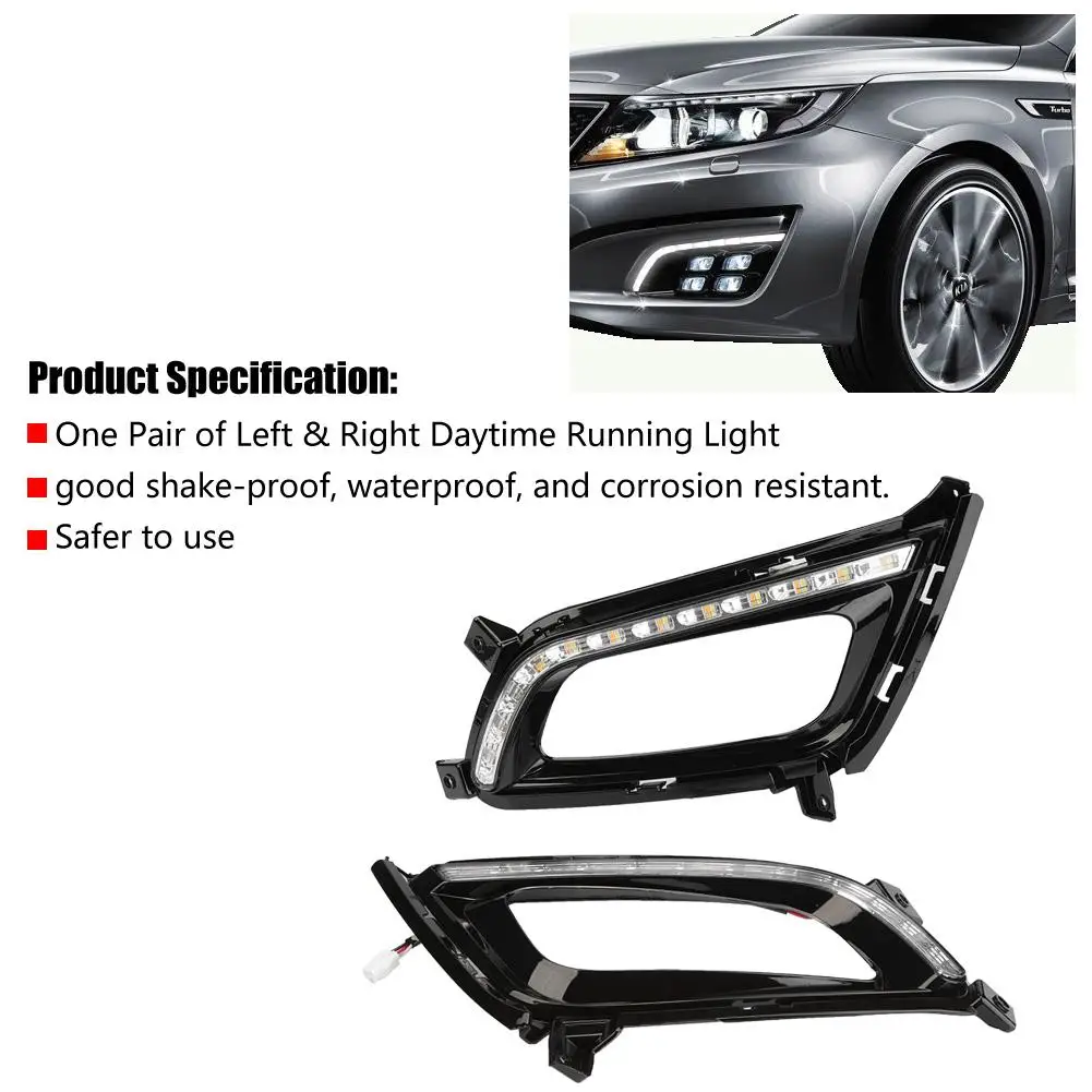 1 Pair 12V 0.5W Car Daytime Running Light Turn Signal 2-Color DRL LED Fog Lamp for Kia Optima K5 2014-2015 Car Accessories
1 Pair 12V 0.5W Car Daytime Running Light Turn Signal 2-Color DRL LED Fog Lamp for Kia Optima K5 2014-2015 Car Accessories