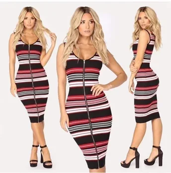 Summer Style 2018 Sexy Striped Thick Rayon Bandage Dress Designer Zipper Elegant Party Dress For Women
Summer Style 2018 Sexy Striped Thick Rayon Bandage Dress Designer Zipper Elegant Party Dress For Women