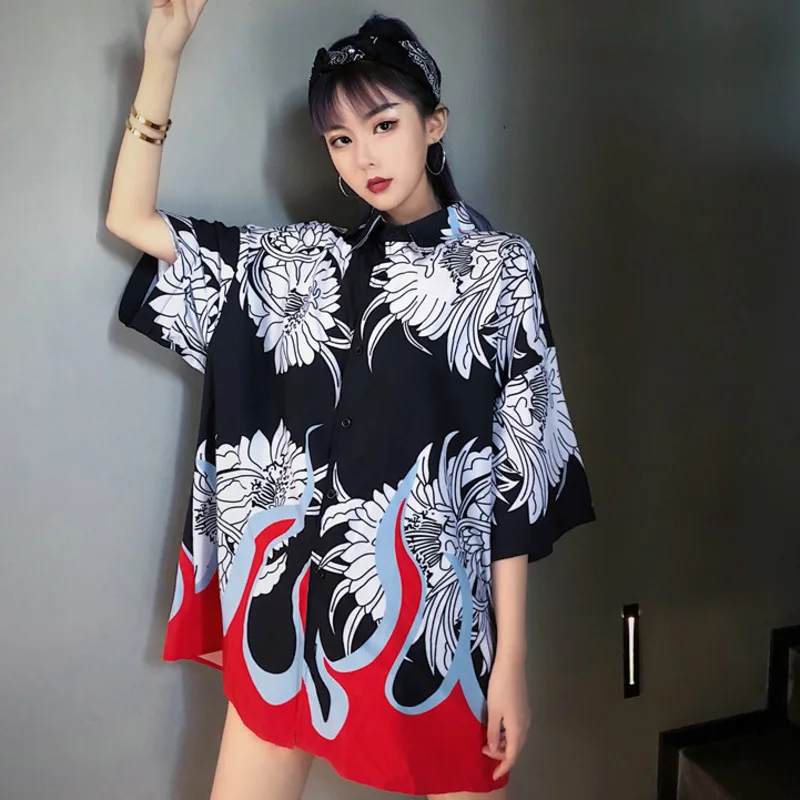 #4219 Summer Flame Printed Short Sleeve Shirt Men And Women Black Lapel Collar Oversize Loose Streetwear Blouse Femme Harajuku
#4219 Summer Flame Printed Short Sleeve Shirt Men And Women Black Lapel Collar Oversize Loose Streetwear Blouse Femme Harajuku