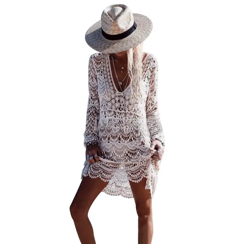 Women Beach Cover Up Crochet V Neck Hollow Out White Swimwear Dress Ladies Bathing Suit Cover Ups Beach Tunic Saida De Praia
Women Beach Cover Up Crochet V Neck Hollow Out White Swimwear Dress Ladies Bathing Suit Cover Ups Beach Tunic Saida De Praia