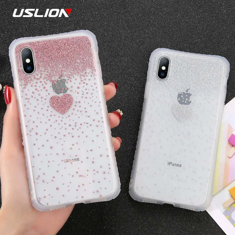 Прозрачный блестящий чехол USLION для iPhone X XS XR Xs Max 6 6s 7 8 Plus прозрачная задняя крышка