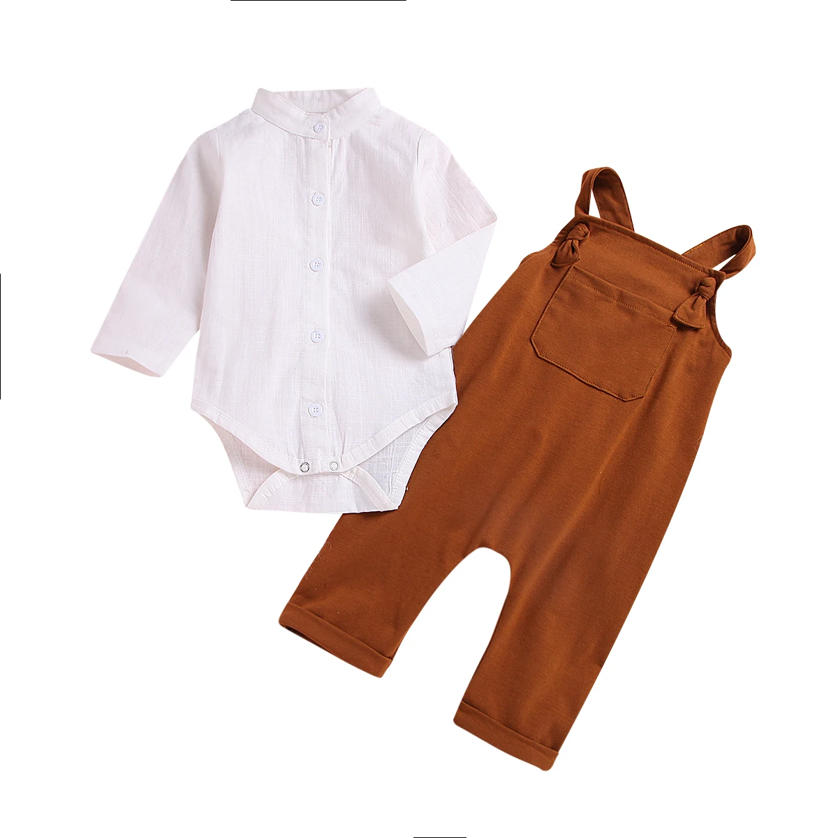 2Pcs Newborn Baby Girl Boy Unisex Clothes Set Solid Long Sleeve Turn-down Collar Rompers Shirts Tops Long Suspender Pants Outfit
2Pcs Newborn Baby Girl Boy Unisex Clothes Set Solid Long Sleeve Turn-down Collar Rompers Shirts Tops Long Suspender Pants Outfit