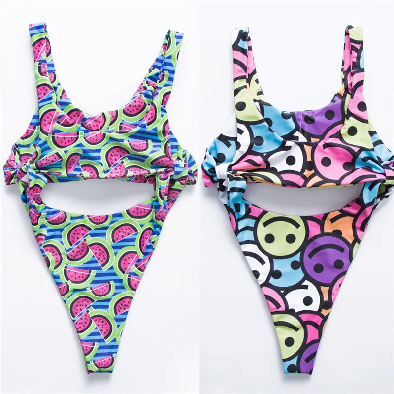 2019 Womens One-Piece Swimsuit Bandage Cut out Bikini Push-up Padded Bathing Suit Smiling face Funny Watermelon Swimwear
2019 Womens One-Piece Swimsuit Bandage Cut out Bikini Push-up Padded Bathing Suit Smiling face Funny Watermelon Swimwear