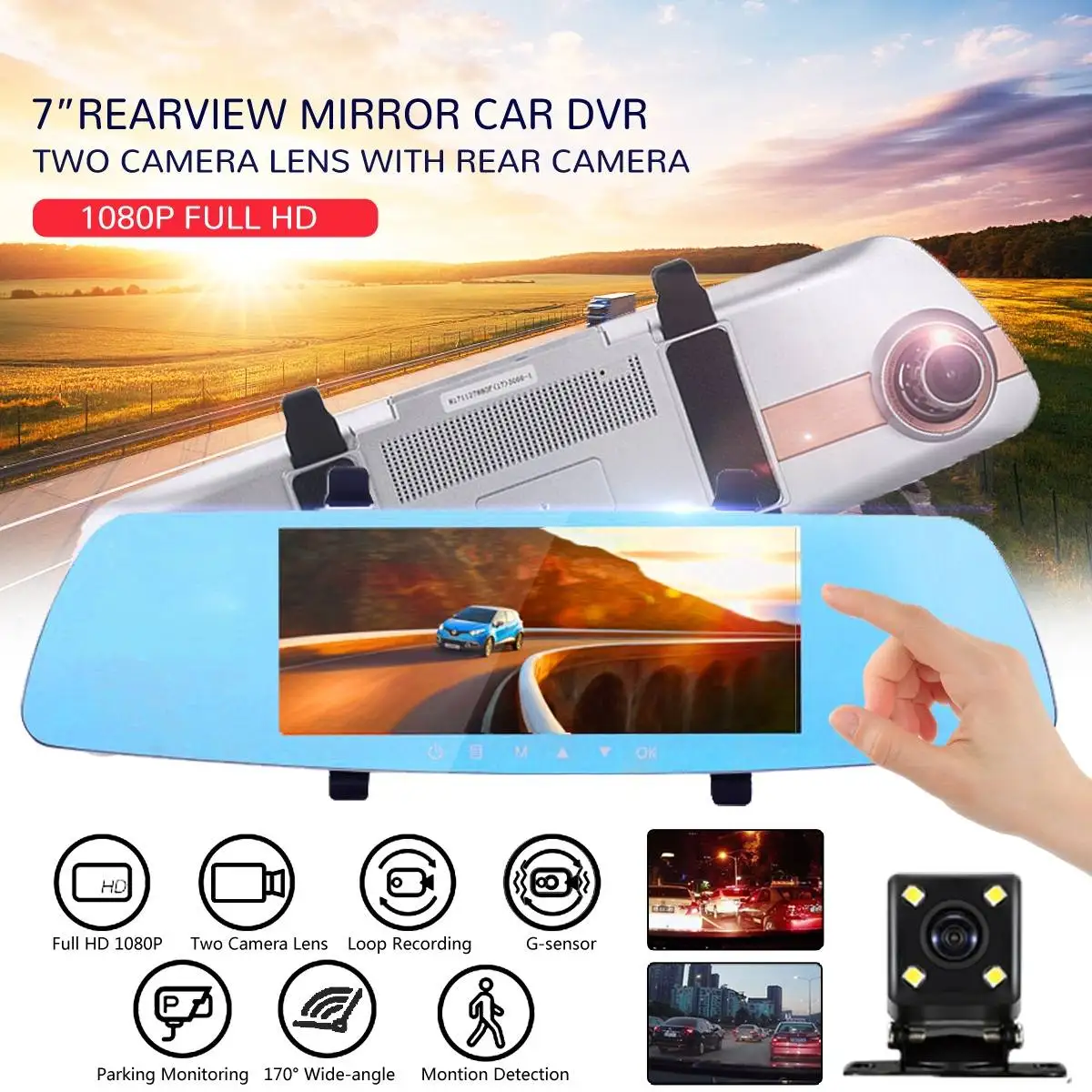 7 Inch 1080P 2.5D Full Screen HD Rearview Dual Lens Mirror Car Video Recorder 170 Degree Viewing DVR Dash Cam Wide-angle lens
7 Inch 1080P 2.5D Full Screen HD Rearview Dual Lens Mirror Car Video Recorder 170 Degree Viewing DVR Dash Cam Wide-angle lens