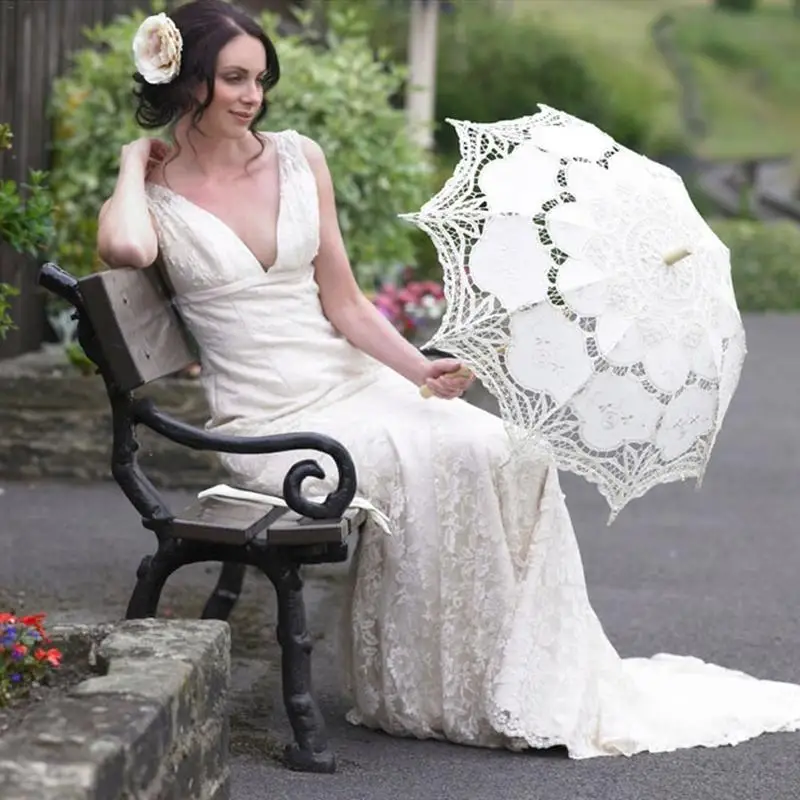 Romantic Womens Wedding Parasol Umbrella Wooden Handle Hollow Out Embroidery Lace Umbrellas Photography Props Crafts
Romantic Womens Wedding Parasol Umbrella Wooden Handle Hollow Out Embroidery Lace Umbrellas Photography Props Crafts