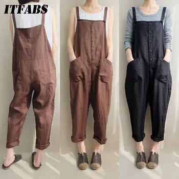 Summer Women Casual Loose Bodysuits Cotton Linen Pocket Jumpsuit Strap Long Trousers Overalls New Fashion Streetwear Plus Size
Summer Women Casual Loose Bodysuits Cotton Linen Pocket Jumpsuit Strap Long Trousers Overalls New Fashion Streetwear Plus Size