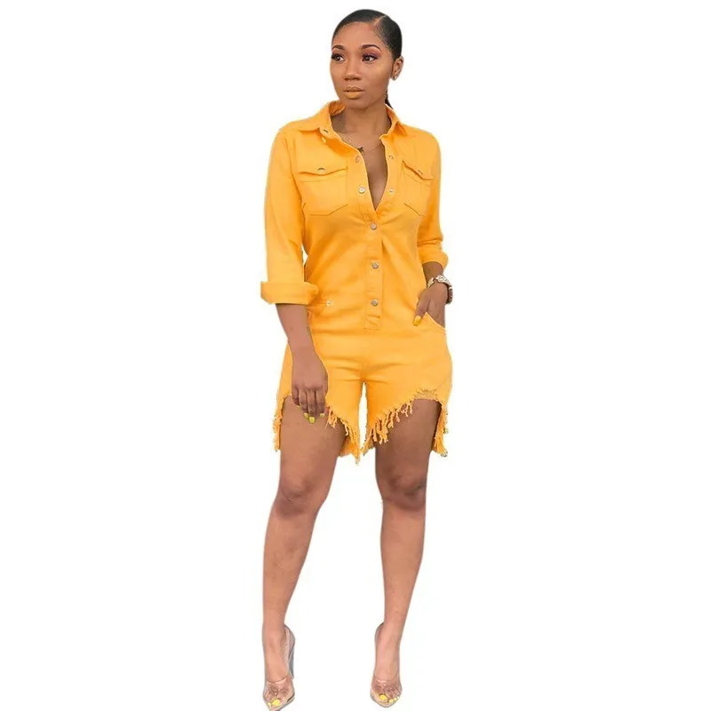 Women's Jeans Jumpsuit 2019 Summer Fashion Turn Down Collar Long Sleeve Single Breated Tassels Irregular Short Rompers Jumpsuits
Women's Jeans Jumpsuit 2019 Summer Fashion Turn Down Collar Long Sleeve Single Breated Tassels Irregular Short Rompers Jumpsuits