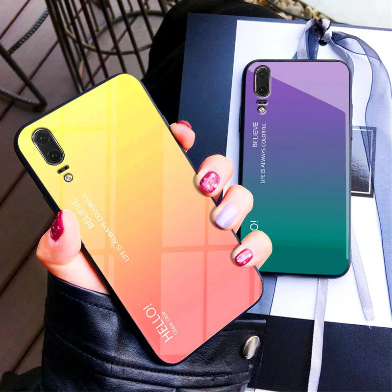 Чехол для Huawei P 20 P20 Pro с градиентом цветной чехол накладка из закаленного стекла
