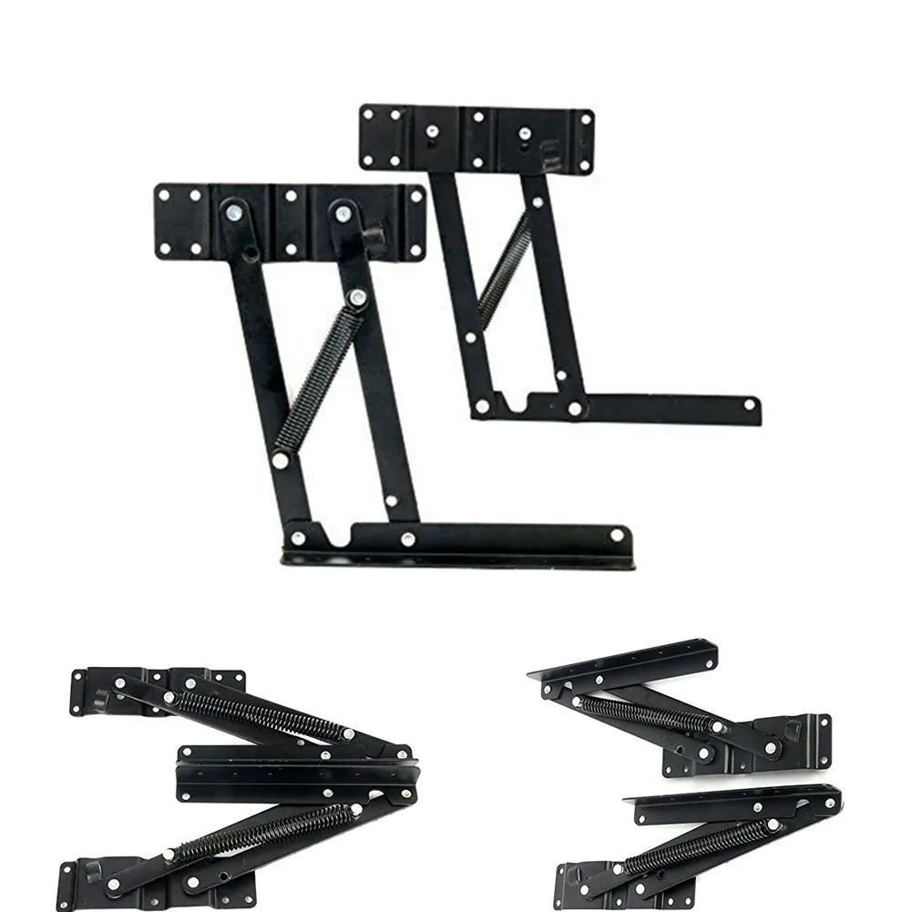 

Morehappy7 Iron Tea Table Bracket, Folding Lift up Top Table Mechanism Hardware Fitting Hinge Spring Standing Desk Frame Black
