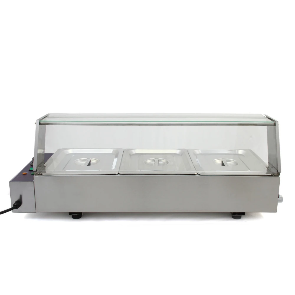 

3 Pan Wet Well Bain Marie Buffet Food Stainless Steel 1/2 Pan Catering Commercial Glass Top Electric Fast Food Warmer Container