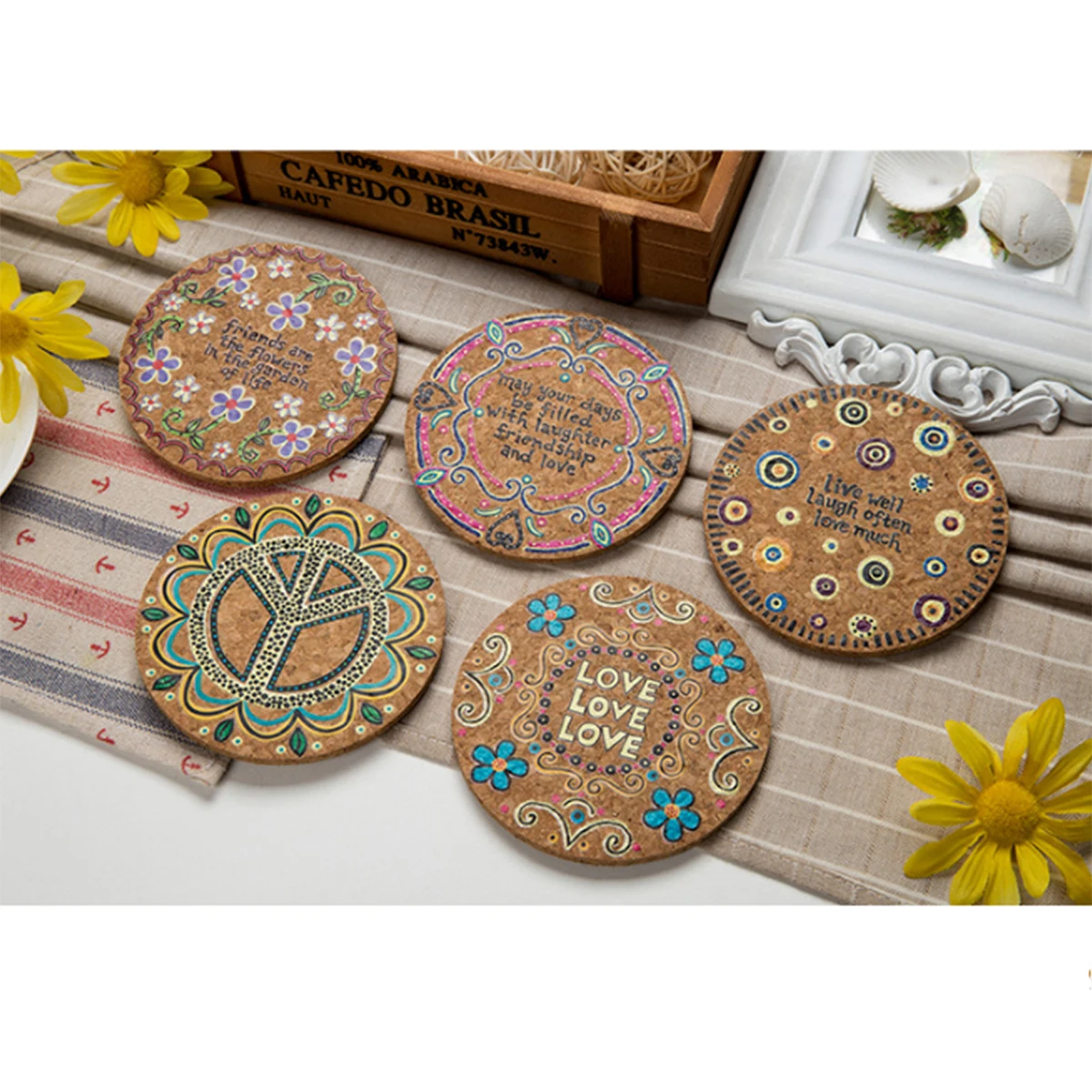 4 Pcs Natural Cork Moisture Resistant Round Cup Coasters Drink Coasters Heat Insulation Patterned Pot Holder Mats for Table
4 Pcs Natural Cork Moisture Resistant Round Cup Coasters Drink Coasters Heat Insulation Patterned Pot Holder Mats for Table