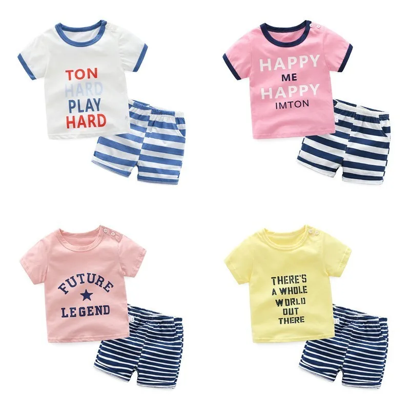 Summer New Children's Short-sleeved Suit Korean Letters Printed T-shirt+Striped Shorts Baby Boy Girl Clothes Suit
Summer New Children's Short-sleeved Suit Korean Letters Printed T-shirt+Striped Shorts Baby Boy Girl Clothes Suit