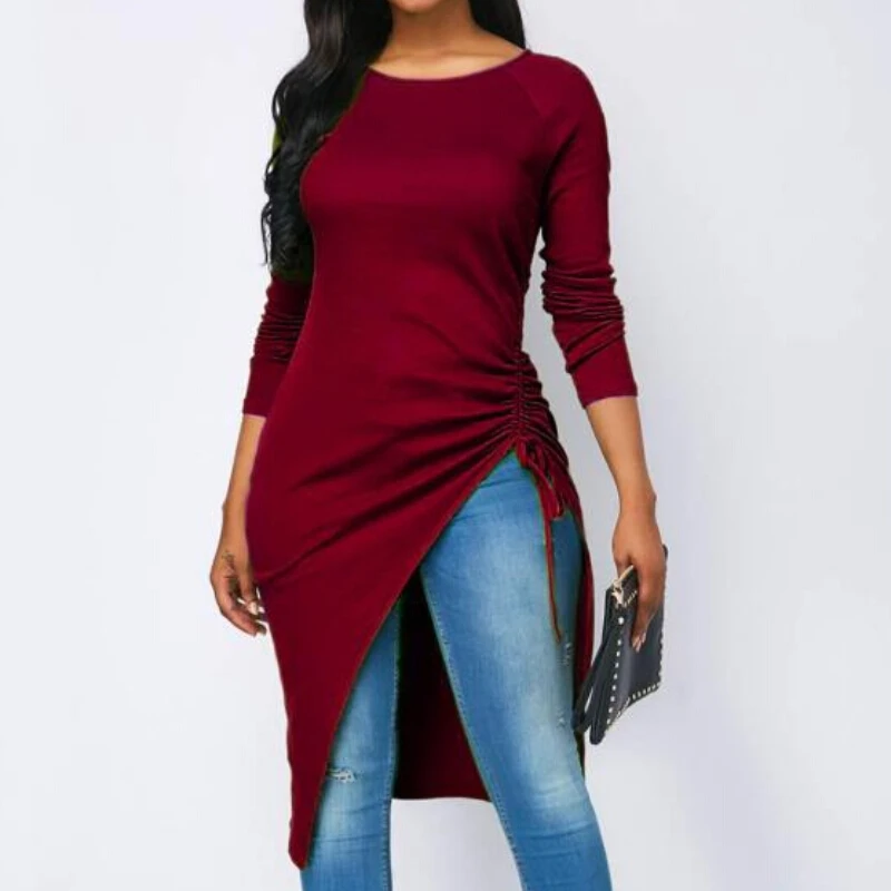 Women Casual Top Crew Neck Cotton T-Shirts Long Sleeve Lace Up Irregular High Split T Shirt Femme Tee Top
Women Casual Top Crew Neck Cotton T-Shirts Long Sleeve Lace Up Irregular High Split T Shirt Femme Tee Top