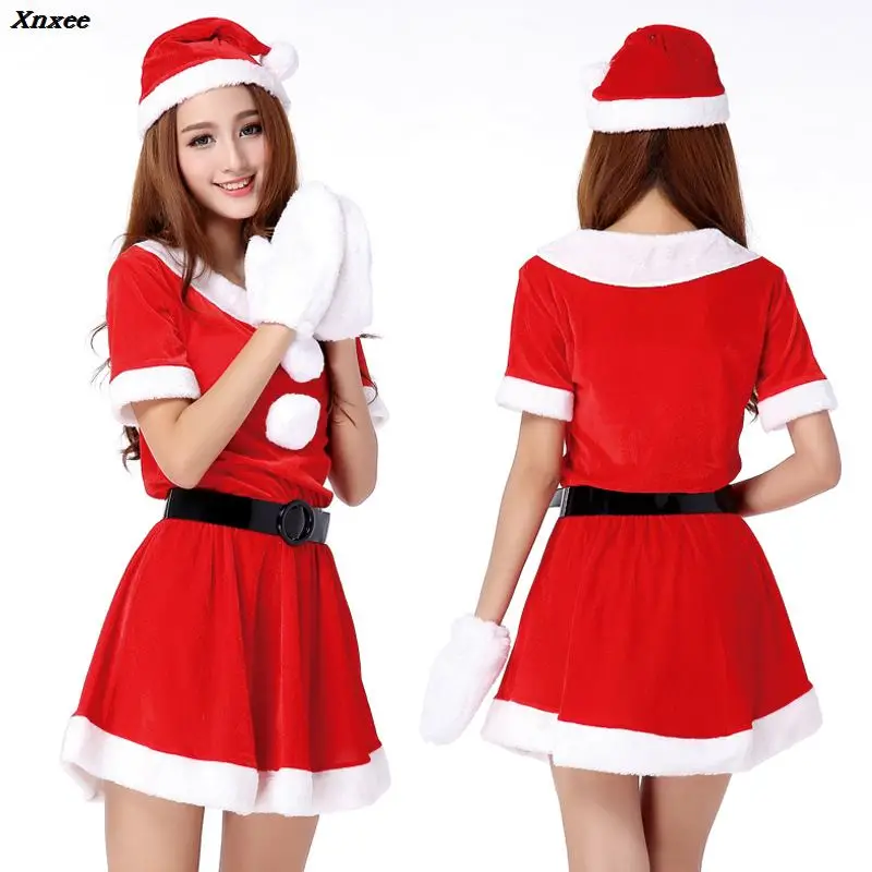 2018 Christmas Cute Women Santa Claus Dress Red Female Autumn Winter Party Costumes Sexy One Size Xnxee | Женская одежда