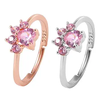 Cute Cartoon Cat Paw Zircon Ring Opening Adjustable Women Rings Jewelry Dropshipping